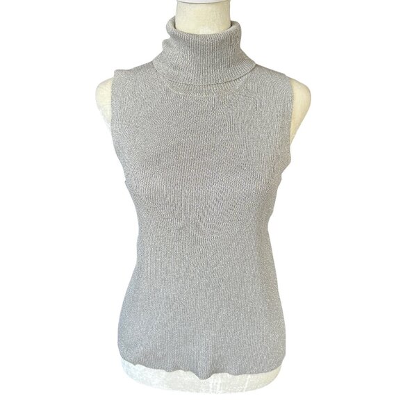 Petite Sophisticate gray silver metallic sleeveless collared silk tank top small - Picture 1 of 8